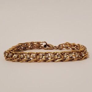 Vintage Gold Tone Rhinestone Bracelet - Fashion Costume Jewelry Lobster Clasp